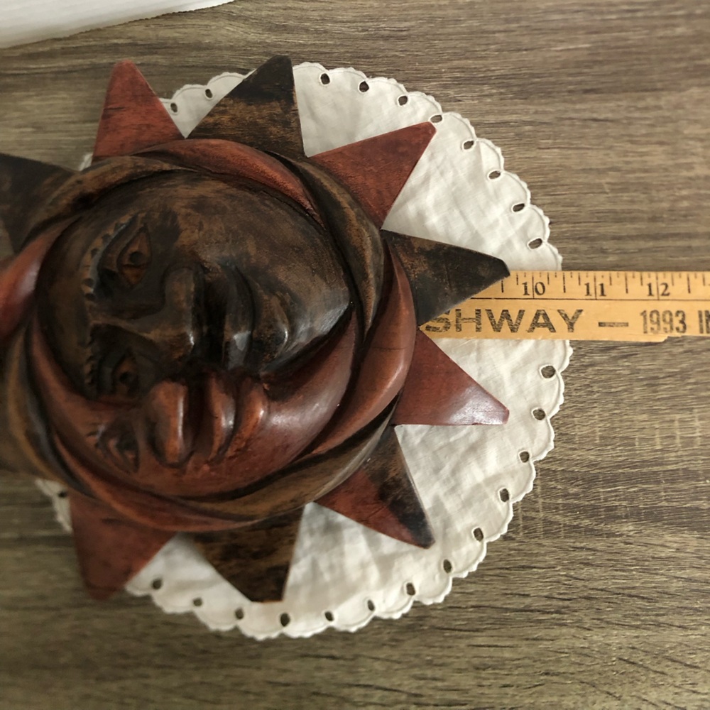 Hand Carved Sun Moon Wood Wall Art - Picture 6 of 10